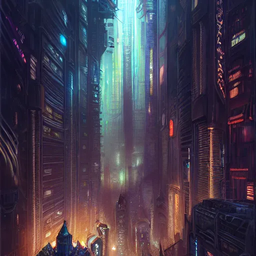 Image similar to wide angle shot of a cyberpunk city by night, intricate, elegant, highly detailed, centered, digital painting, artstation, concept art, smooth, sharp focus, illustration, artgerm, Tomasz Alen Kopera, Peter Mohrbacher, donato giancola, Joseph Christian Leyendecker, WLOP, Boris Vallejo