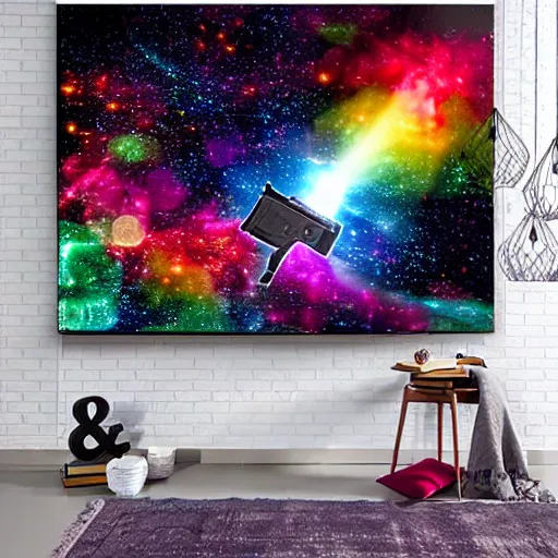 Image similar to a gun shooting colorful cosmos