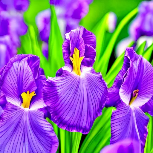 Prompt: Unique iris, luminous iris, smart, close-up, romantic, fairyland, exquisite, flowers open at night, fireflies, dreamlike picture, starlight, delicate and charming rose, bright picture tone, purple main color