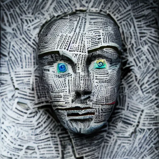 Image similar to consciousness emerging in artificial intelligence. canon 5 d 5 0 mm lens. papier - mache