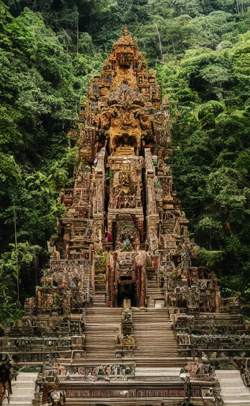 Image similar to a huge magical temple in the middle of a jungle, epic lighting, epic composition ,marble shrine