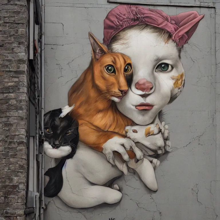 Image similar to Street-art portrait of cat-dog in style of Etam Cru, photorealism