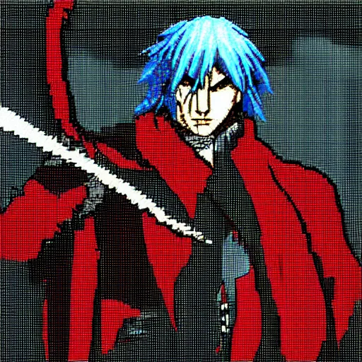 Image similar to Dante from Devil May Cry in Castlevania Symphony of the Night, highly detailed, pixel art