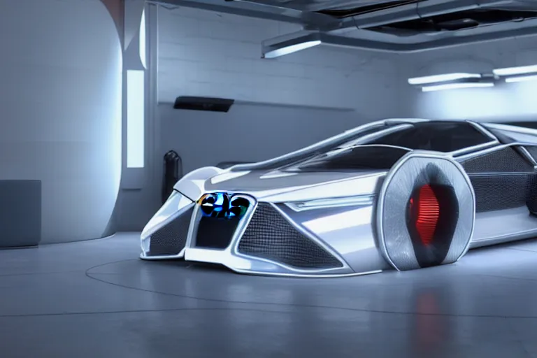Image similar to cyberpunk audi concept inspired car, futuristic look, highly detailed body, very expensive, photorealistic camera shot, bright studio setting, studio lighting, crisp quality and light reflections, unreal engine 5 quality render