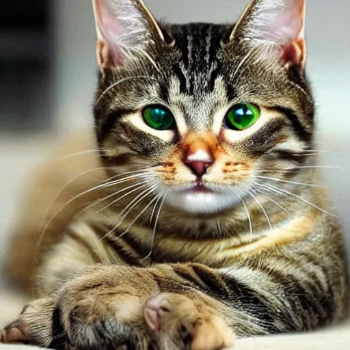 Image similar to weird cute tabby cat mix with green eyes