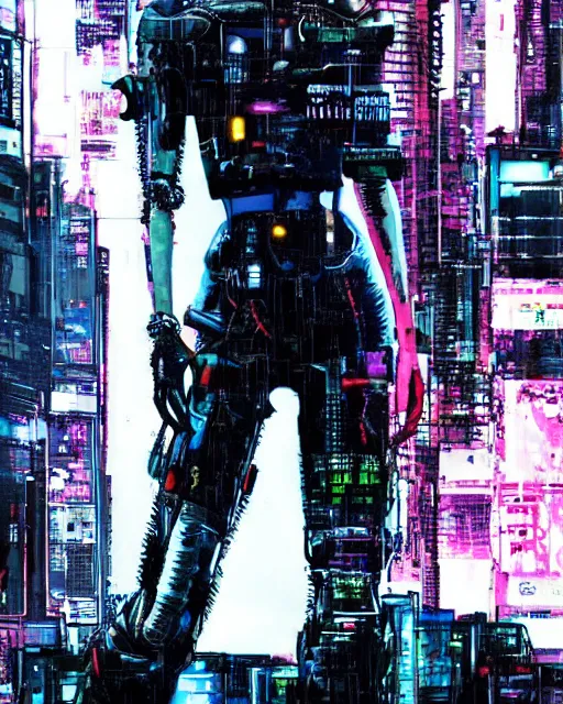 Image similar to cyberpunk millie bobby brown as a robot by yoji shinkawa