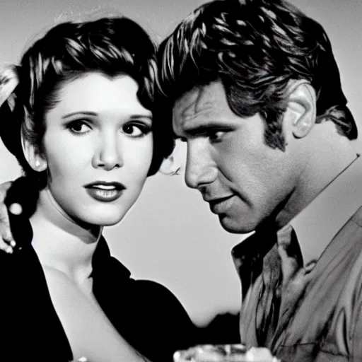 Prompt: harrison ford and carrie fisher in grease, 1 9 7 8