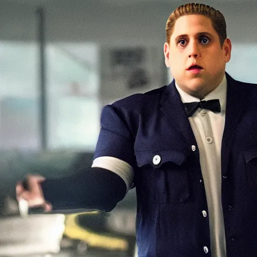 Image similar to Jonah Hill staring as Guile in the Street Fighter 2024 movie