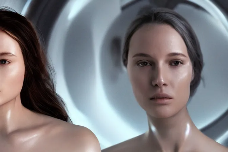 Prompt: VFX movie of a futuristic space woman model gorgeous portrait in future spaceship, beautiful natural skin natural lighting by Emmanuel Lubezki