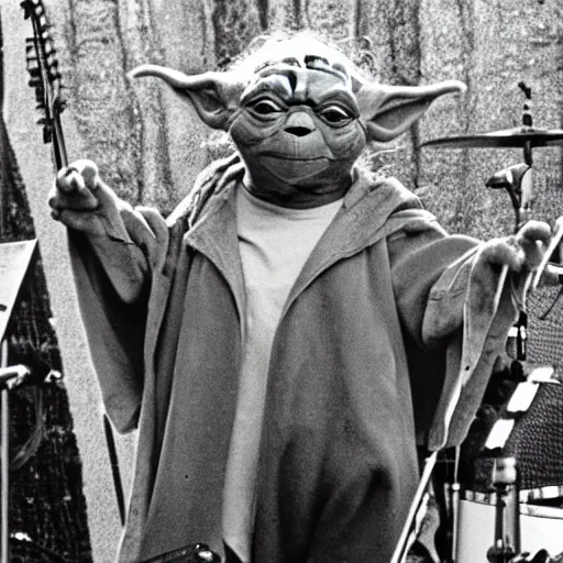 Image similar to yoda performing at woodstock