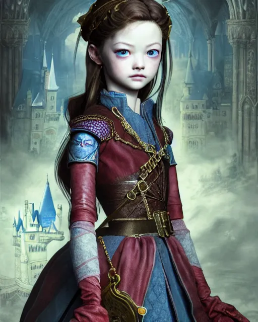 Image similar to character portrait of mackenzie foy with gorgeous detailed eyes in a castle, color page, tankoban, 4 k, tone mapping, doll, akihiko yoshida, james jean andrei riabovitchev marc simonetti, yoshitaka amano, pale, maiden, nobility