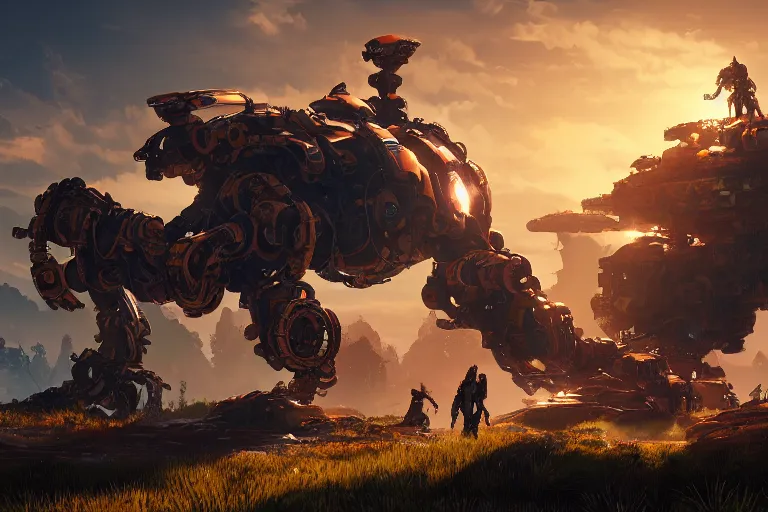 Image similar to shell - walker machine mecanical creature robot of horizon forbidden west horizon zero dawn radiating a glowing aura global illumination ray tracing hdr fanart arstation by ian pesty and alena aenami artworks in 4 k