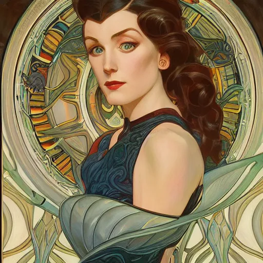 Image similar to a streamline moderne painting in the style of donato giancola, and in the style of charlie bowater, and in the style of alphonse mucha. symmetry, smooth, sharp focus, semi - realism, intricate detail.