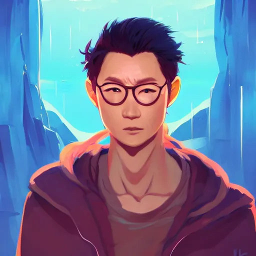 Image similar to portrait of daniel dae kim, island background, rich vivid colors, ambient lighting, dynamic lighting, 4k, official media, anime key visual, makoto shinkai, ilya kuvshinov, lois van baarle, rossdraws, detailed, trending on artstation