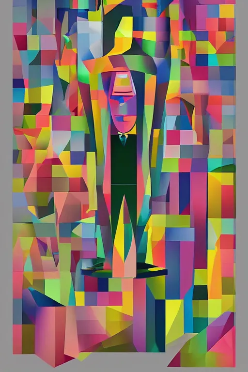 Image similar to cubist moai statue cutout digital illustration cartoon colorful beeple