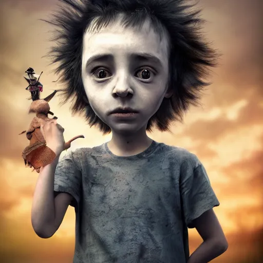 Image similar to a child who is forced to be something other than what he would have liked, having to be forced to give up his abilities, dreams, highly detailed vfx by tim burton, 4 k, trending on art station, masterpiece