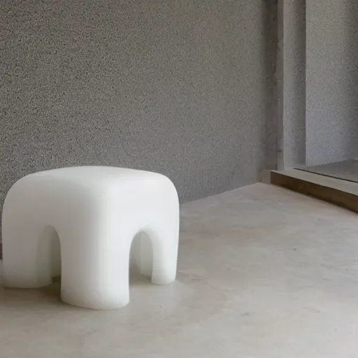 Image similar to the jellyfish stool by tadao ando, corian and oak