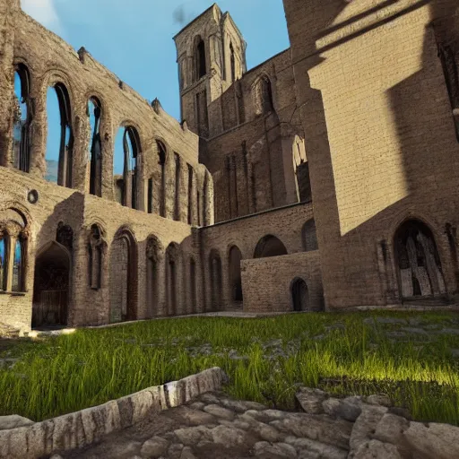 Prompt: imposing abbey, realistic, highly detailed, hd, unreal engine