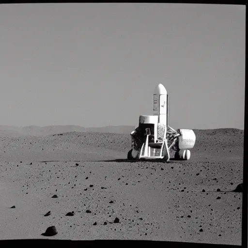 Image similar to black and white polaroids of a rocket taking off from mars