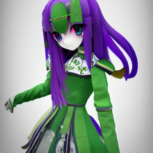 Image similar to cute fumo plush of a knight girl of a royal legion, anime girl with long hair, green and purple, vray