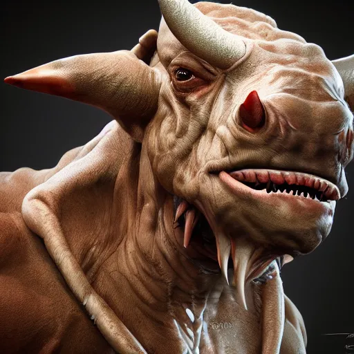 Image similar to Bull zoomorph creature, highly detailed, digital painting, Trending on artstation , HD quality, by Juanjo Guarnido, dramatic light, octane