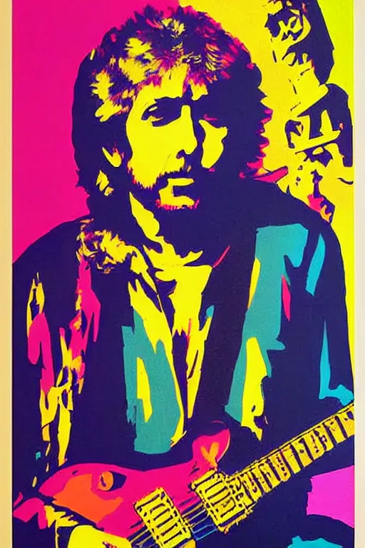 Prompt: Poster artwork, painting of Duane Allman by Bob Dylan