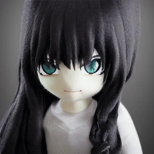 Image similar to cute fumo plush of the girl who hides in the shadows of vagrants, black and white, shadow girl, vray
