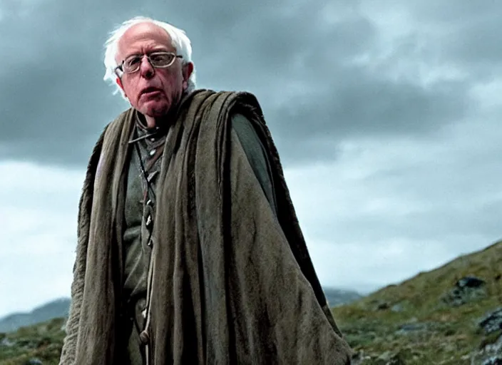 Image similar to film still of!!!!! bernie sanders!!!!! as aragorn in lord of the rings movie, 8 k