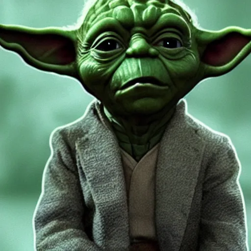 Image similar to a film still of donald trump a if he was yoda realistic, detailed