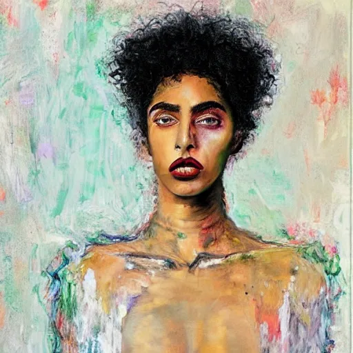 Image similar to impressionism smeared very strange portrait of imaan hammam