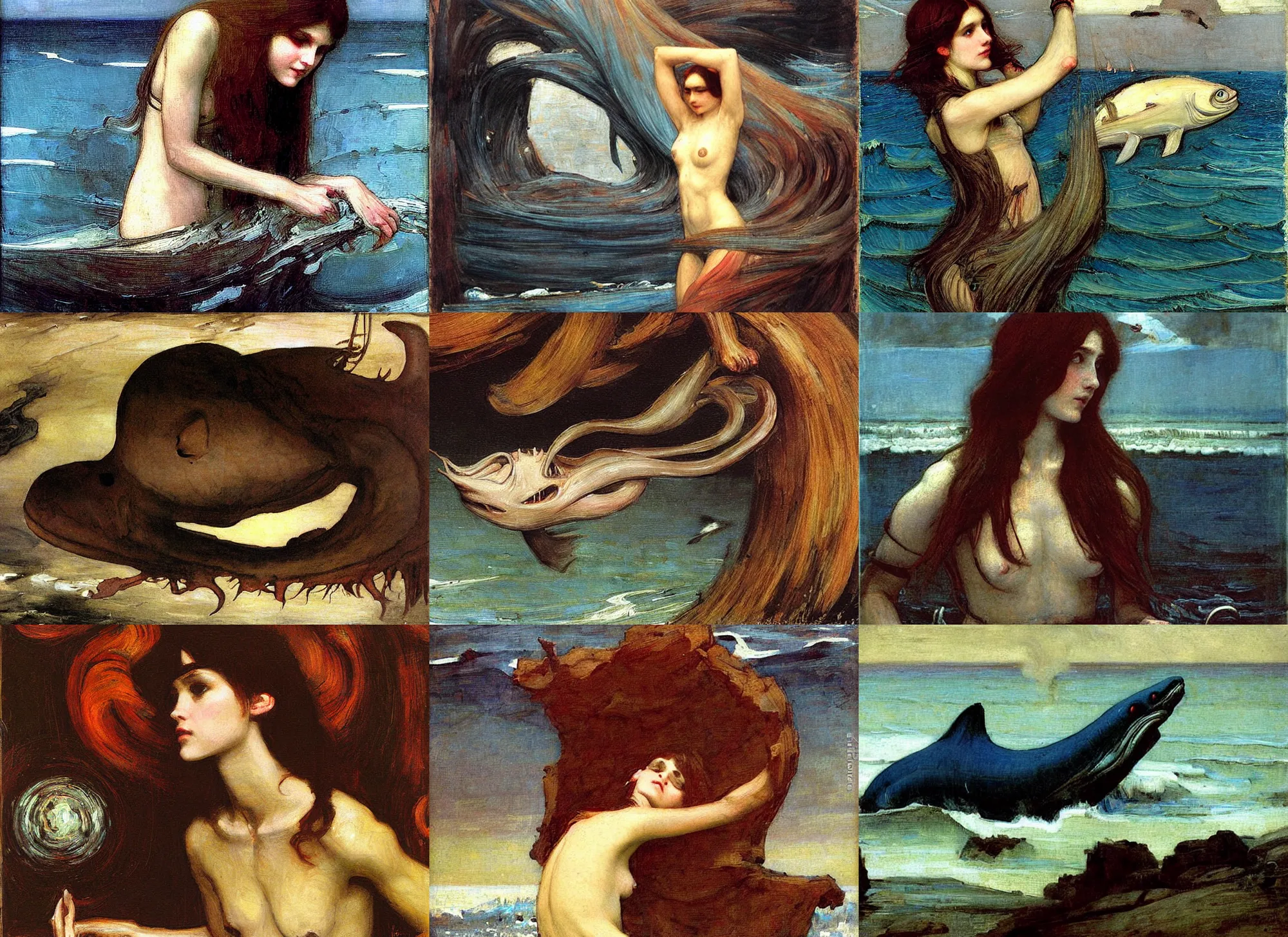 Prompt: A painting of a deep sea creature by John William Waterhouse