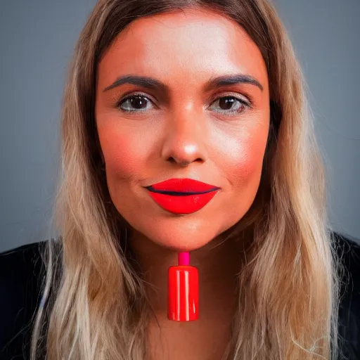 Prompt: a woman with bright orange lipstick