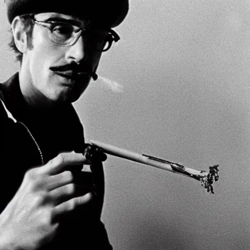 Prompt: Mario smoking in a french new wave Godard film aesthetic