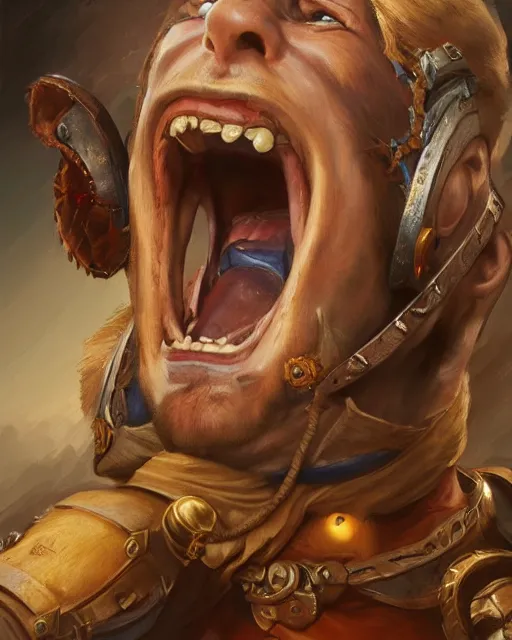 Prompt: ultrarealistic illustration of a screaming spanish conquistador by filipe pagliuso and justin gerard, symmetric, detailed, intricate, anatomy, facial features, digital painting, treasure planet color scheme, masterpiece, sharp focus, realism