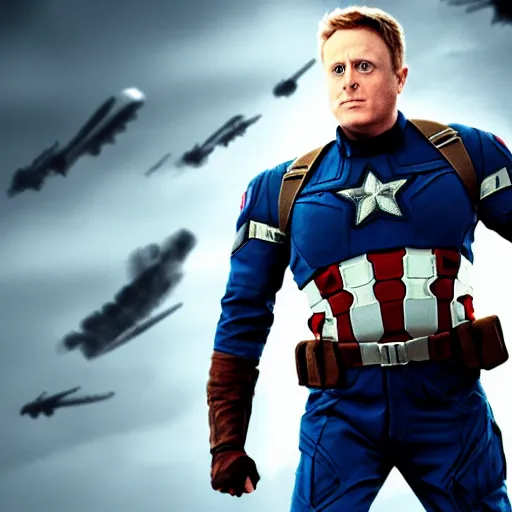 Image similar to if Alan Tudyk was captain America, cinematic, epic, cool, photo realistic, 4k, high detail