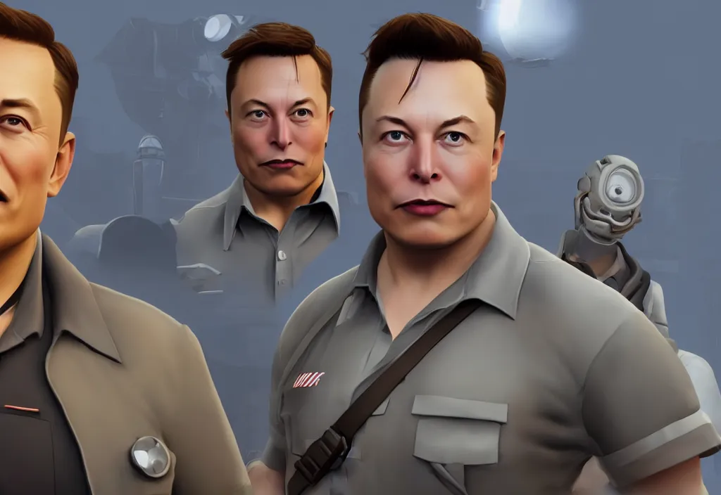 Image similar to elon musk in team fortress 2, elon musk in the video game team fortress, gameplay screenshot, close up, 3 d rendering. unreal engine. amazing likeness. very detailed.