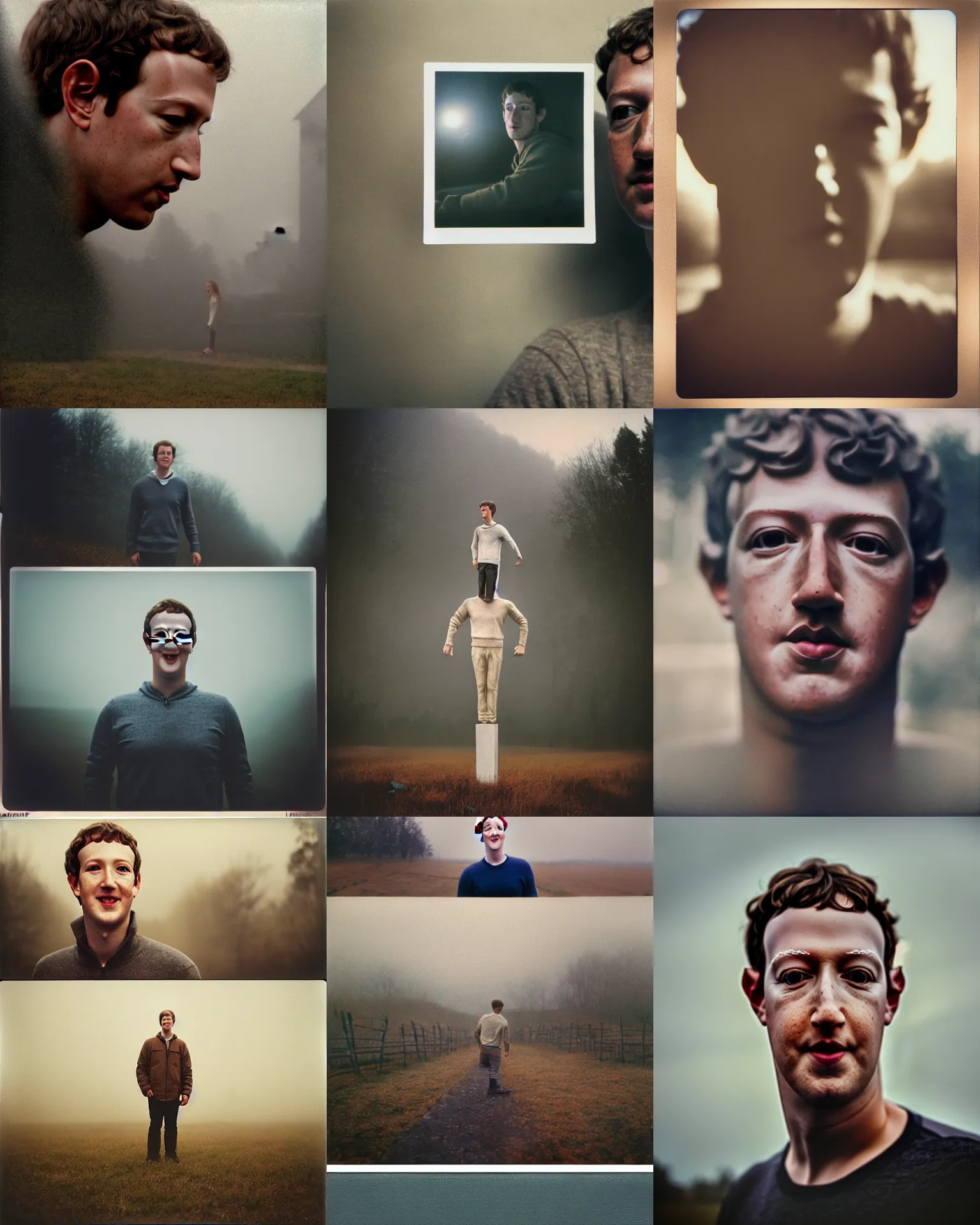 Prompt: giant oversized mark zuckerberg head on a village, Cinematic focus, Polaroid photo, vintage, neutral colors, soft lights, foggy, by Steve Hanks, by Serov Valentin, by lisa yuskavage, by Andrei Tarkovsky