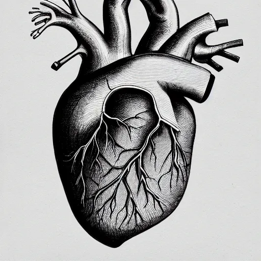 Prompt: drawing of hands ripping an anatomical heart into pieces, sadness, dark ambiance, concept by godfrey blow, featured on deviantart, sots art, lyco art, artwork, photoillustration, poster art