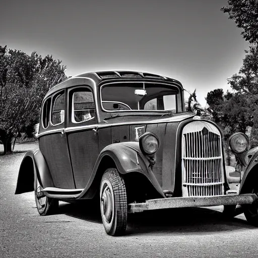 Prompt: old vintage car flyghing, photograph in black and white