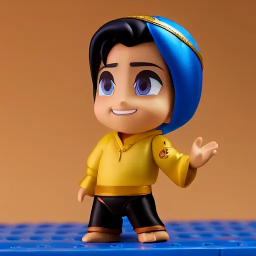 Image similar to pixar aladdin as nendoroid, side view, 8 k hd dof, kodak film,