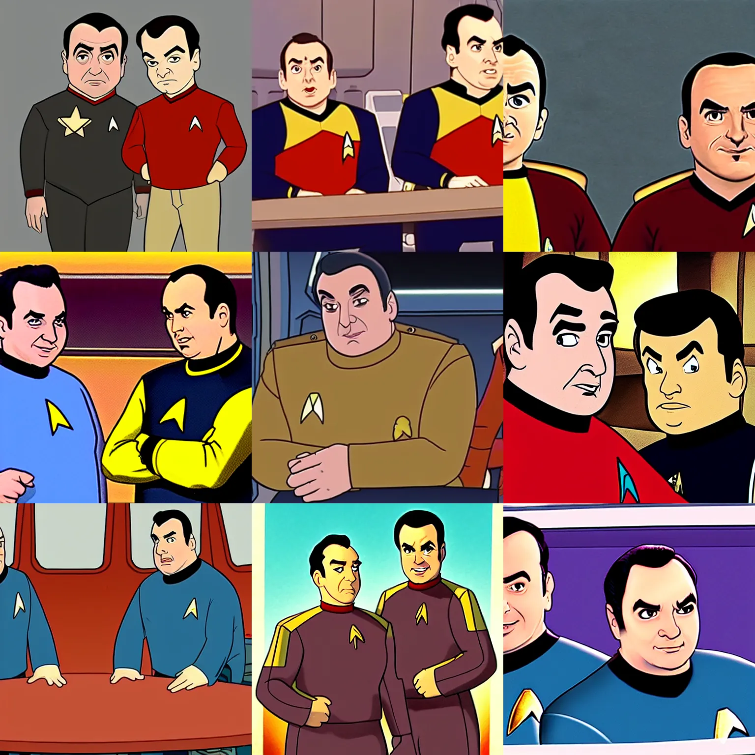 Prompt: mike stoklasa and balding rich evans from redlettermedia in star trek the animated series