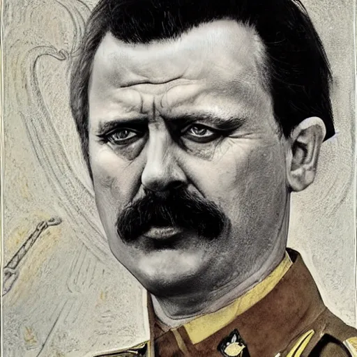 Image similar to Portrait of Igor Ivanovich Strelkov while he is calling for total war mobilization, photo-realistic, color image, 2K, highly detailed, by H.R.Giger