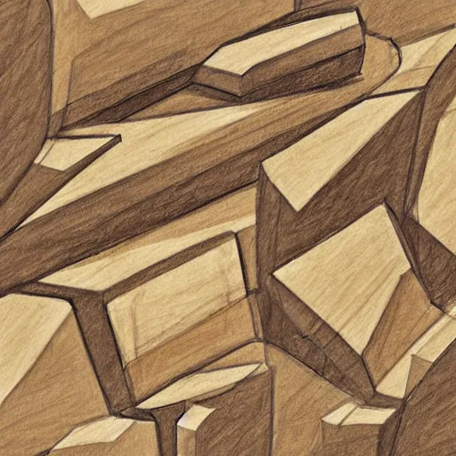 Image similar to masterpiece sketchy abstract intricate painting of detailed highly layered flat rocky material along a planer surface of rectangular shapes. highly geometric with visible thin pencil rough sketch lines slanting down. isometric angles. beautiful use of light and shadow to create a sense of a stony landscape. using architectural brushwork and a rich earthy color palette, providing a mathematical rough sketchy look.