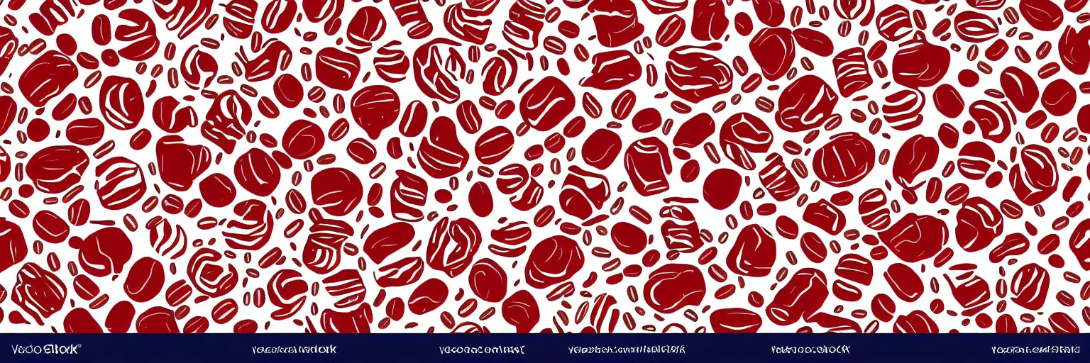 Image similar to seamless pattern design, coffee and musical instrument, vector, simple, red and white,