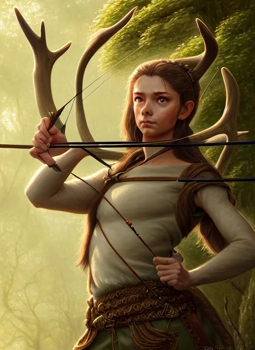 Image similar to a film still portrait of a deer elven archer, finely detailed features, cinematic lighting, perfect art, brian jacques redwall woodland, forest, intricate, artstation, trending on pixiv fanbox, painted by brian jacques greg rutkowski, studio ghibli, fantasy, 4 k