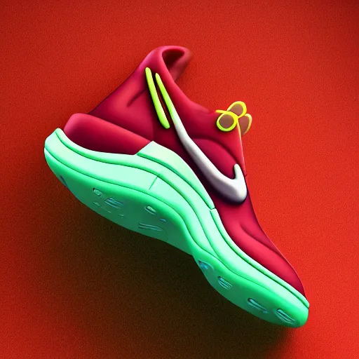 Image similar to new future Nike sneakers inspired by Rick And Morty, photography studio, 3D rendering, ultrarealistic, hyperdetalied,