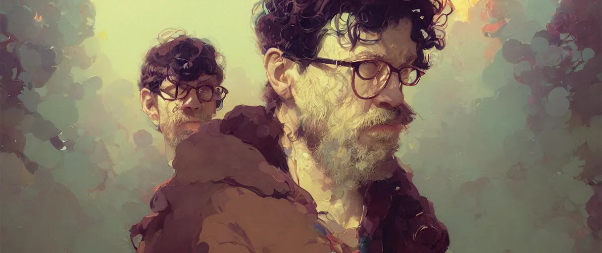 Prompt: portrait of terrence mckenna - art, by wlop, james jean, victo ngai! muted colors, very detailed, art fantasy by craig mullins, thomas kinkade cfg _ scale 8