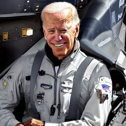 Image similar to joe biden inside a f - 3 5 fighter jet, comic book style, gorgeous lighting