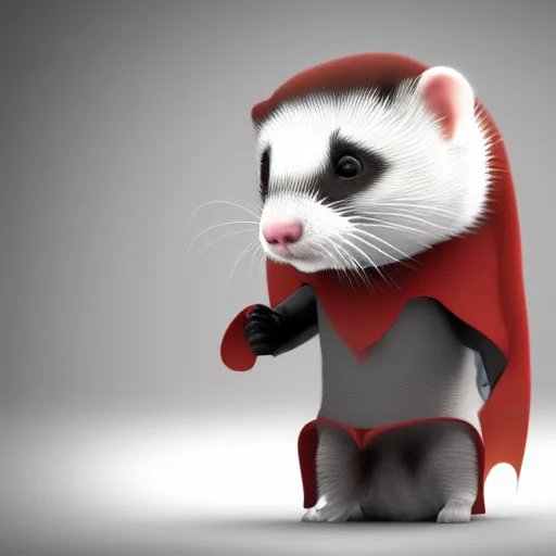 Image similar to A ferret as Batman, 3D render, Cinema 4D