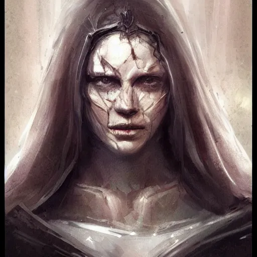 Image similar to portrait of an woman by Greg Rutkowski, she is about 20 years old, pretty, long brown wavy hair, scar near her mouth that makes her look like she's smiling all the time, wearing black sith robes, Star Wars Expanded Universe, highly detailed portrait, digital painting, artstation, concept art, smooth, sharp foccus ilustration, Artstation HQ